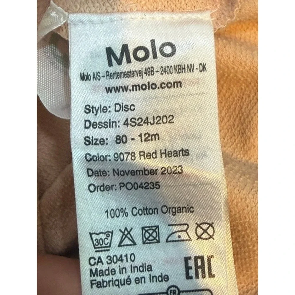 Molo Disc Sweatshirt 80‎ 12M Red Hearts Smiley GOTS Organic Cotton NWT